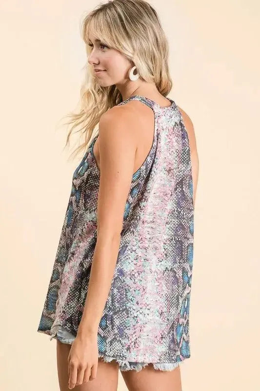 BiBi Snakeskin Print Low Gauge Hacci Knit Halter Top - Love Salve